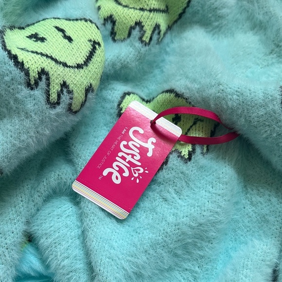 Justice Aqua Smiley Face Sweater - Picture 5 of 5